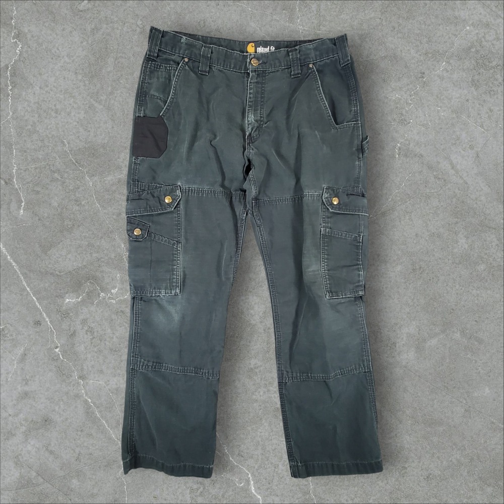 Carhartt Cargo Pants Mens 36x30 Black B342-BLK Ripstop Relaxed Fit Workwear